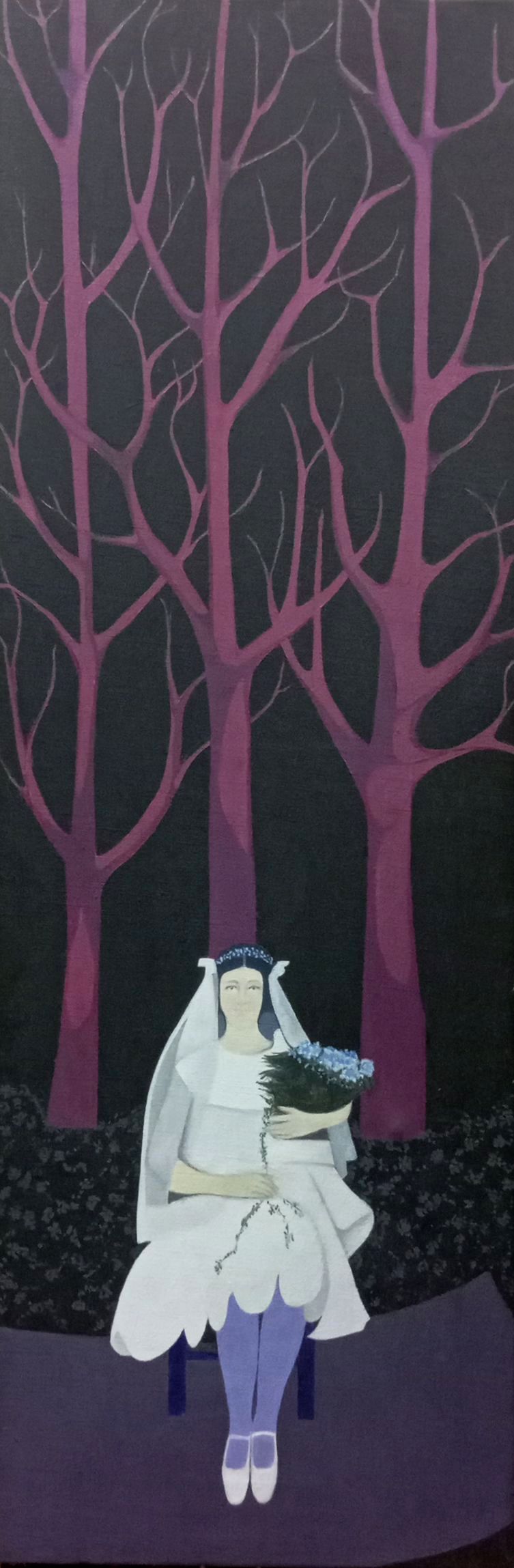 2025 Novia con ramo y fondo de árboles 81x27 Óleo sobre lienzo
